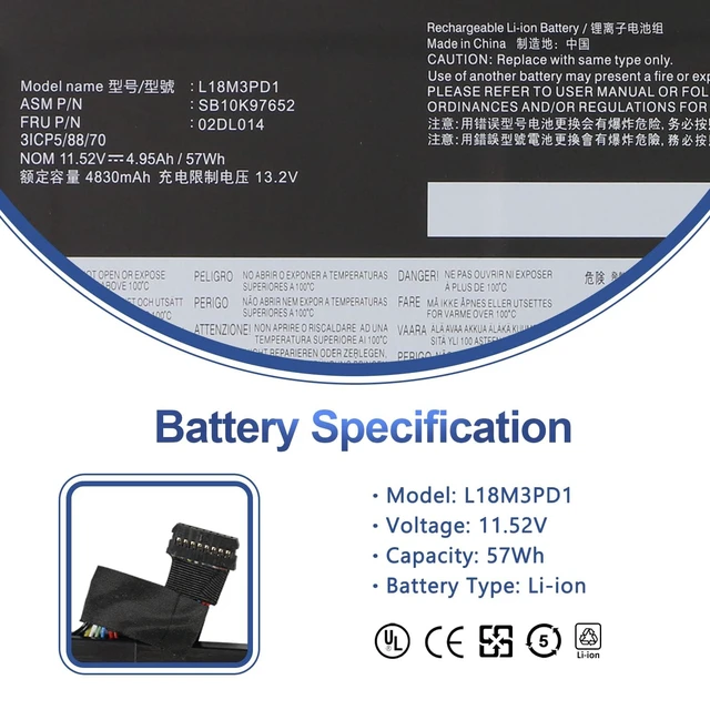Alt view image 2 of 7 - L18M3PD1 Laptop Battery for Lenovo Thinkpad T14S T490S T495S Series Replaces L18L3PD1 L18C3PD1 L18C3PD2 L18M3PD2 02DL014 02DL013 02DL016 02DL015 20UJS01R0Y 5B10W13911 SB10K97651 SB10K97653