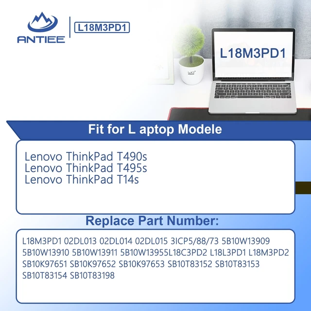 Alt view image 3 of 7 - L18M3PD1 Laptop Battery for Lenovo Thinkpad T14S T490S T495S Series Replaces L18L3PD1 L18C3PD1 L18C3PD2 L18M3PD2 02DL014 02DL013 02DL016 02DL015 20UJS01R0Y 5B10W13911 SB10K97651 SB10K97653