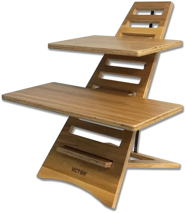 Main image of Laptop Stand - Acacia Wood Standing Desk Converter with Dual Trays, 10-Level Height Adjustment, Fast Tool-Free Assembly, for Dorms, Bedrooms, and Home Offices