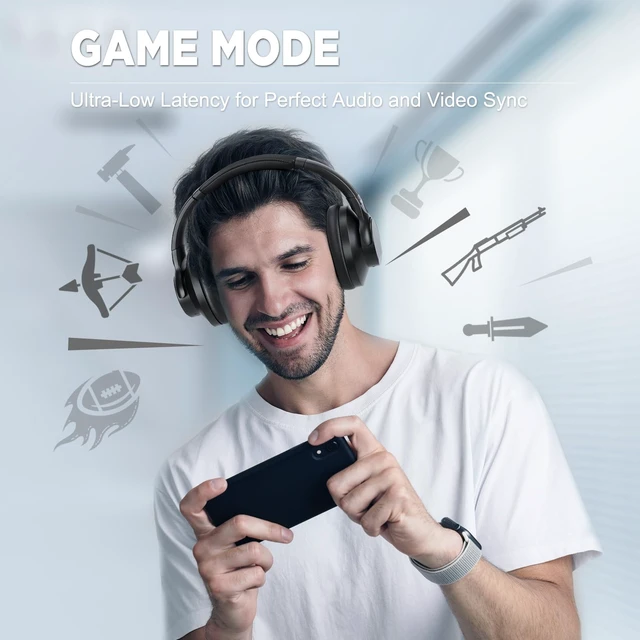 Alt view image 4 of 5 - Noise Cancellation Bluetooth Wireless Over Ear Headphones,Black Over-Ear, Bluetooth, 40H ANC Playtime, Soft Memory-Protein Earmuffs, Deep Bass,Wired Mode PC/Cell Phones/TV-Dark Grey