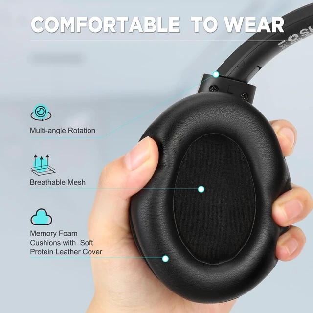 Alt view image 5 of 5 - Noise Cancellation Bluetooth Wireless Over Ear Headphones,Black Over-Ear, Bluetooth, 40H ANC Playtime, Soft Memory-Protein Earmuffs, Deep Bass,Wired Mode PC/Cell Phones/TV-Dark Grey