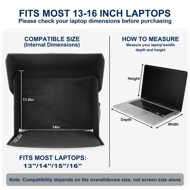 Alt view image 3 of 7 - Laptop Sun Shade 1316 Inch Laptops, Foldable Portable Laptop Outdoor Work, Anti-Glare Privacy Hood for Sunshade UV & Light Blocking Screen Cover for Camping, Travel, Beach, Outside
