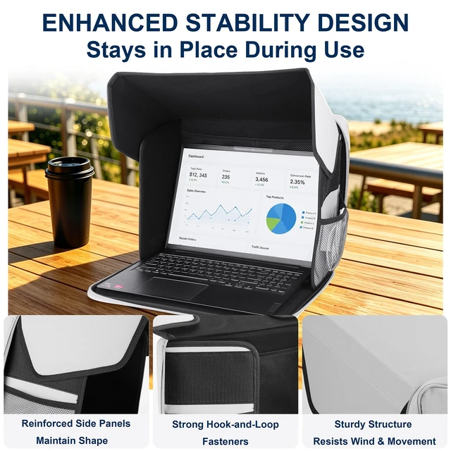 Alt view image 4 of 7 - Laptop Sun Shade 1316 Inch Laptops, Foldable Portable Laptop Outdoor Work, Anti-Glare Privacy Hood for Sunshade UV & Light Blocking Screen Cover for Camping, Travel, Beach, Outside