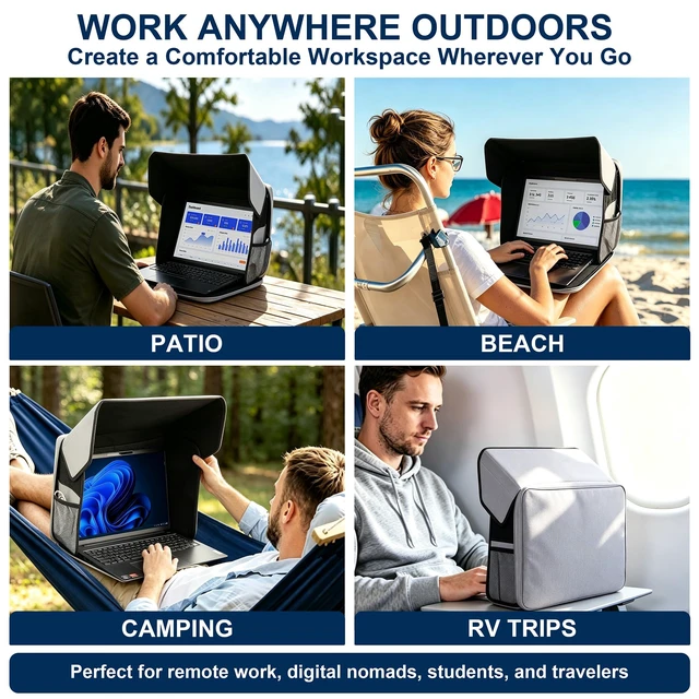 Alt view image 5 of 7 - Laptop Sun Shade 1316 Inch Laptops, Foldable Portable Laptop Outdoor Work, Anti-Glare Privacy Hood for Sunshade UV & Light Blocking Screen Cover for Camping, Travel, Beach, Outside