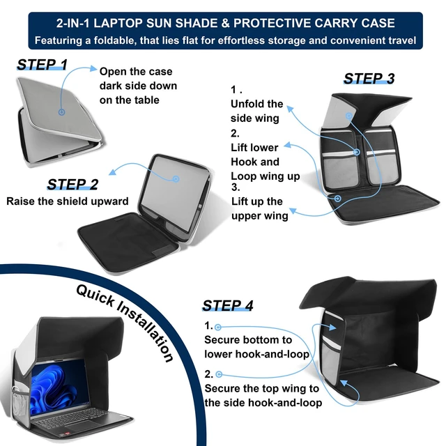 Alt view image 6 of 7 - Laptop Sun Shade 1316 Inch Laptops, Foldable Portable Laptop Outdoor Work, Anti-Glare Privacy Hood for Sunshade UV & Light Blocking Screen Cover for Camping, Travel, Beach, Outside