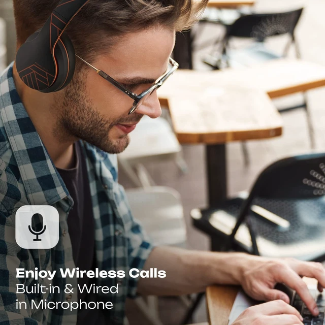 Alt view image 5 of 7 - Wireless Bluetooth Headphones, Over Ear Headphones with Microphone, 50H Playtime, HiFi Stereo Sound, Deep Bass, Soft Earmuffs, Foldable Lightweight Headphones for Travel/PC/Cell Phone
