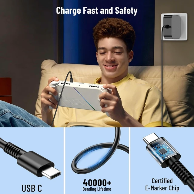 Alt view image 5 of 7 - 65W 60W USB C Charger Compatible with Steam Deck/ROG Ally X/Legion Go S For Asus ROG Xbox Ally X/Switch/Lite/OLED/MSI Claw/GPD Win/Onexplayer Gaming for Laptop Type C Fast Power Adapter