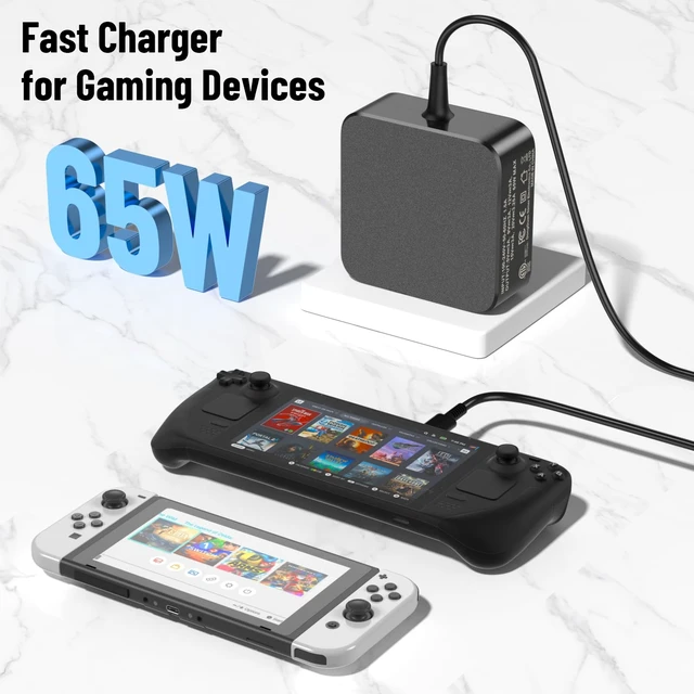 Alt view image 2 of 7 - 65W 60W USB C Charger Compatible with Steam Deck/ROG Ally X/Legion Go S For Asus ROG Xbox Ally X/Switch/Lite/OLED/MSI Claw/GPD Win/Onexplayer Gaming for Laptop Type C Fast Power Adapter