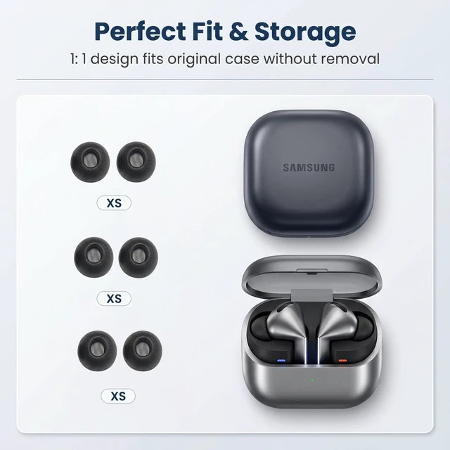 Alt view image 5 of 6 - Memory Foam Ear Tips for Samsung Galaxy Buds3 Pro/Buds4 Pro Extra Small 3 Pairs XS Earbuds Tips for Small Ears, Noise Isolating, Secure Fit Tips for Galaxy Buds3 Pro/Buds4, Fits Charging Case