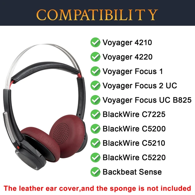 Alt view image 2 of 7 - Replacement Earpads Cover for Plantronics Voyager Focus UC B825/1&2 UC, Voyager 4210/4220, Cushions Ear Pads Cover for Poly BlackWire 5200/C5200/5210/C5210/C5220/7225, Backbeat Sense-Burgundy