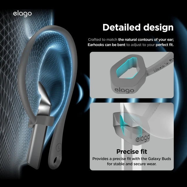 Alt view image 6 of 7 - Ear Hooks for Galaxy Buds 3/3 Pro Anti-Slip, Ergonomic Design, Comfortable Fit (Dark Grey)