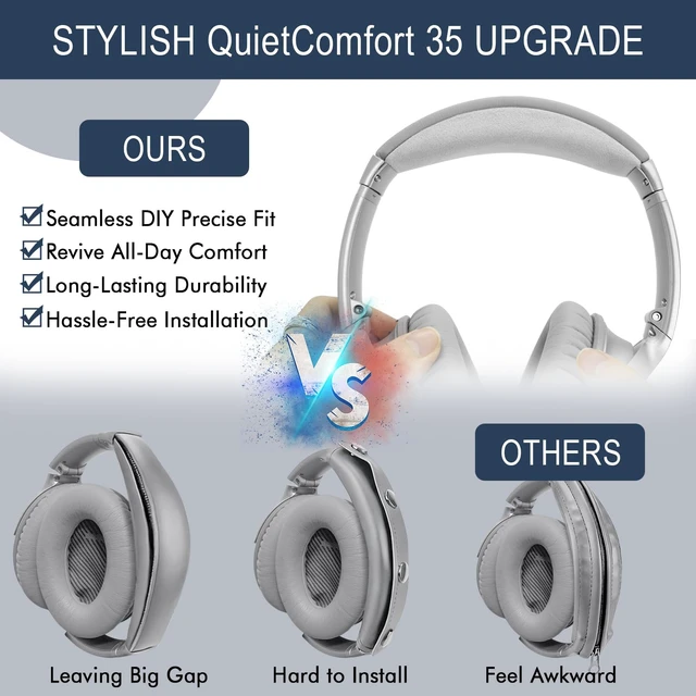 Alt view image 4 of 7 - Headband Cover for Bose QC35 & QC35 ii & QC45 - Silver for (QuietComfort35 & Quiet Comfort35 ii & QuietComfort 45) Headphones, Headstrap Pad Repair Part, Easy Installation