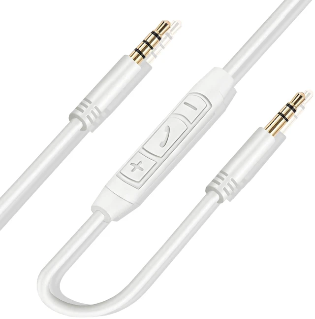 Main image of Beats Headphones Replacement Audio Cable Cord 3.5mm to 3.5mm Aux Wire For Beats Solo2 Solo3 Solo4 Studio3 Wireless HD Pro by Dr. Dre Sony WH-1000XM4 WH-1000XM5, In-line Mic, Volume Control -White