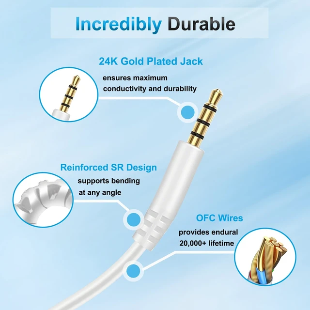 Alt view image 6 of 7 - Beats Headphones Replacement Audio Cable Cord 3.5mm to 3.5mm Aux Wire For Beats Solo2 Solo3 Solo4 Studio3 Wireless HD Pro by Dr. Dre Sony WH-1000XM4 WH-1000XM5, In-line Mic, Volume Control -White