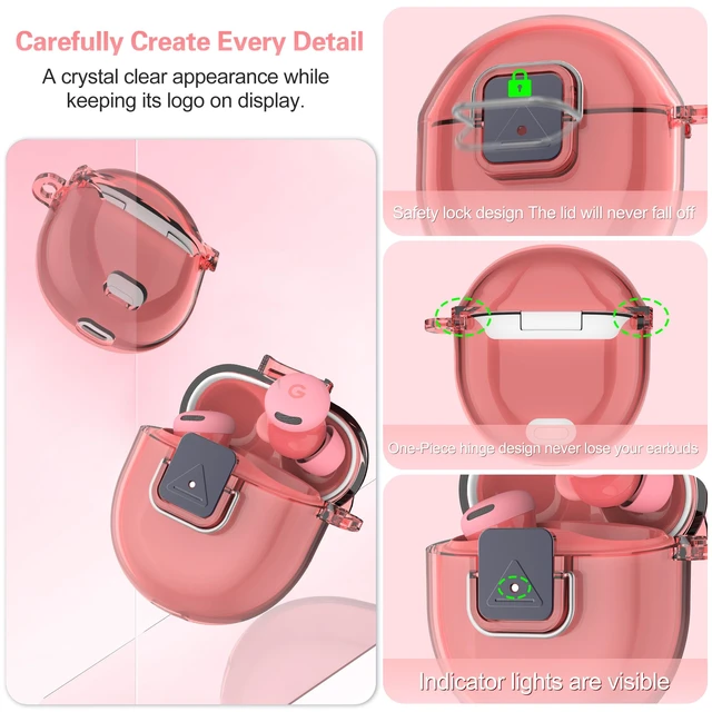 Alt view image 5 of 7 - Case for Google Pixel Buds 2a Case Cover, Clear TPU Cover with Secure Lock Shockproof Protective Skin Case for Google Pixel Buds 2a 2025 with Keychain & Cleaner Kit for Girls Boy (Clear Berry)
