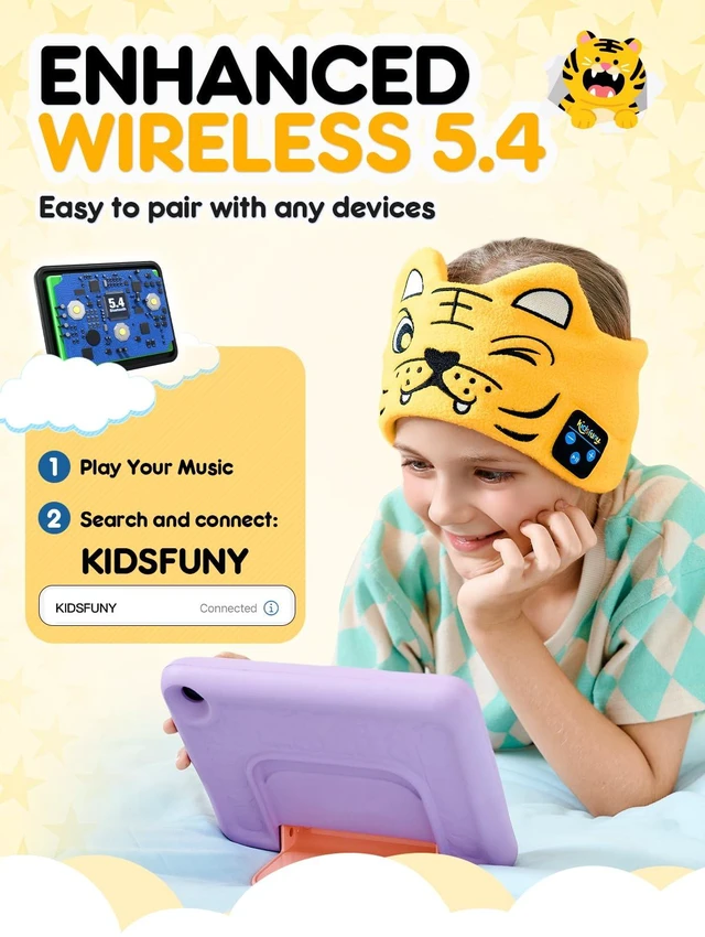 Alt view image 3 of 6 - Kids Headphones with Adjustable Headband, Toddler Headphones Safe Volume Limited with Built-in Speakers, Bluetooth & Wired 3.5MM Jack, Rechargeable Wireless Toddler Headband for Airplane Travel