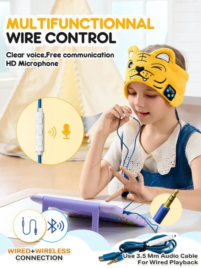 Alt view image 5 of 6 - Kids Headphones with Adjustable Headband, Toddler Headphones Safe Volume Limited with Built-in Speakers, Bluetooth & Wired 3.5MM Jack, Rechargeable Wireless Toddler Headband for Airplane Travel