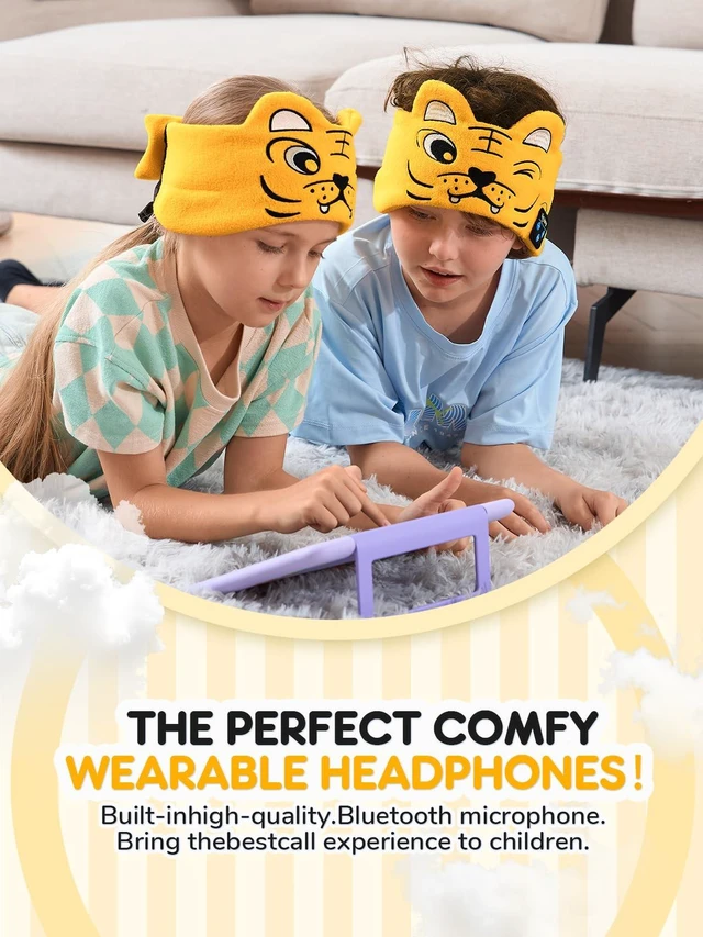Alt view image 6 of 6 - Kids Headphones with Adjustable Headband, Toddler Headphones Safe Volume Limited with Built-in Speakers, Bluetooth & Wired 3.5MM Jack, Rechargeable Wireless Toddler Headband for Airplane Travel