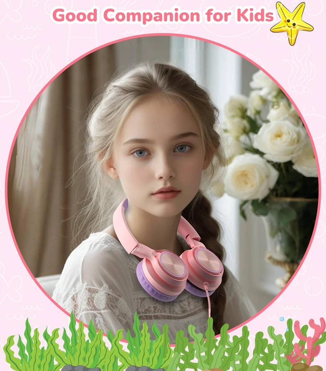 Alt view image 5 of 7 - USB-C Kids Headphones with Mic, Over Ear Headphones for School 85/94dB Safe Volume Limit, Adjustable Headband, Foldable Wired Headphones for Boys/ Girls/iPad/Tablet/Travel/Laptop, Pink