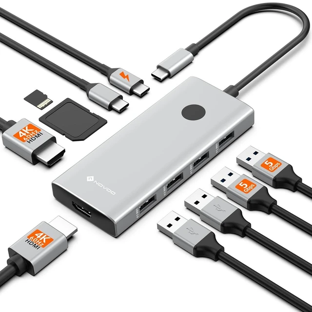 Main image of 10-in-1 Laptop Docking Station, Dual Monitor 4K@60Hz, 2 HDMI, USB C Hub 3 x 5Gbps USB-A/C Data Ports, 2 x USB-A 2.0, SD/TF 3.0, 100W PD, One-Tap Display Off, for MacBook/HP/Dell/Lenovo