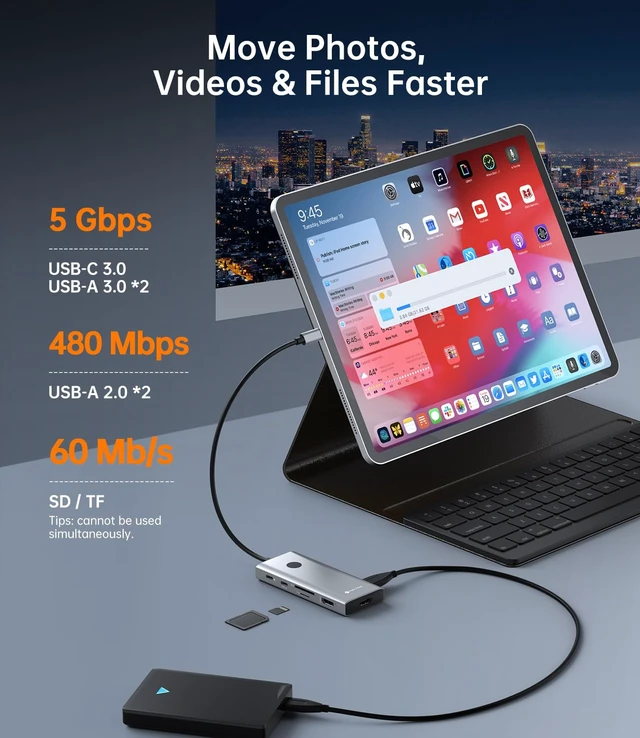 Alt view image 6 of 7 - 10-in-1 Laptop Docking Station, Dual Monitor 4K@60Hz, 2 HDMI, USB C Hub 3 x 5Gbps USB-A/C Data Ports, 2 x USB-A 2.0, SD/TF 3.0, 100W PD, One-Tap Display Off, for MacBook/HP/Dell/Lenovo