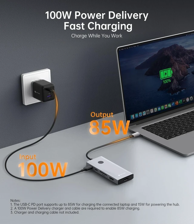 Alt view image 7 of 7 - 10-in-1 Laptop Docking Station, Dual Monitor 4K@60Hz, 2 HDMI, USB C Hub 3 x 5Gbps USB-A/C Data Ports, 2 x USB-A 2.0, SD/TF 3.0, 100W PD, One-Tap Display Off, for MacBook/HP/Dell/Lenovo