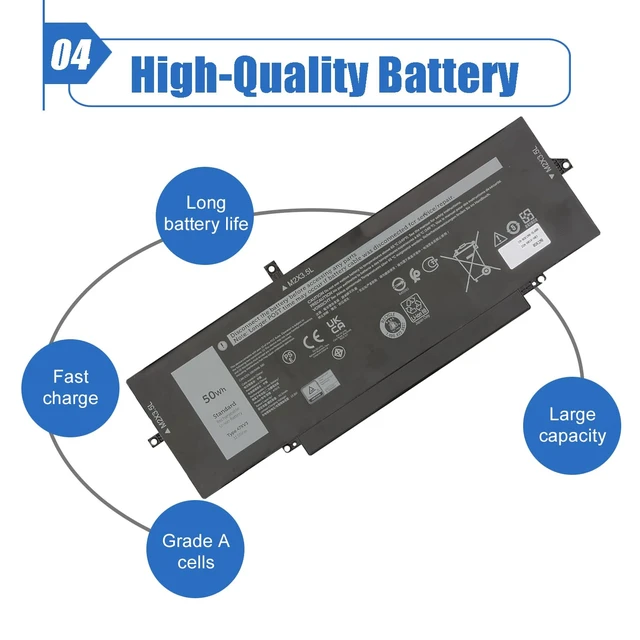 Alt view image 5 of 6 - 50Wh 47XV3 Laptop Battery Replacement for Dell Latitude 9330 2-in-1 Latitude 9330 Series 047XV3 GK1M0 0GK1M0 11.55V 4113mAh