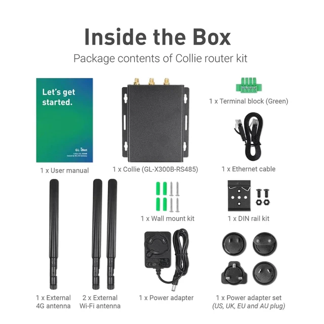 Alt view image 7 of 7 - GL-X300B Collie 4G LTE Industrial Wireless Gateway RS485 VPN Metal Casing, Detachable Antenna, RS485, Hardware Watchdog, 2.4GHz, VPN, OpenWrt, 9-36V Wide Voltage