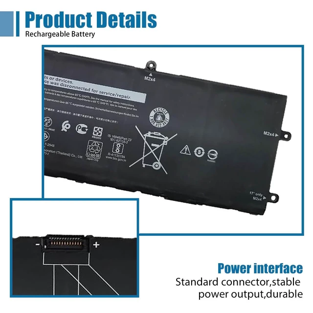 Alt view image 3 of 6 - DWVRR Laptop Battery Replacement for Dell Alienware X15 R1 NAWX15R101 Series Notebook 817GN 11.4V 87Wh 7250mAh