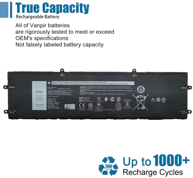 Alt view image 5 of 6 - DWVRR Laptop Battery Replacement for Dell Alienware X15 R1 NAWX15R101 Series Notebook 817GN 11.4V 87Wh 7250mAh