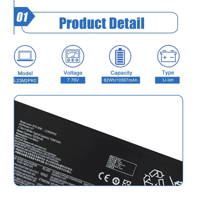 Alt view image 2 of 6 - 82Wh L23M2PK0 L23B2PK0 L23C2PK0 Battery for Lenovo Legion Go 8APU1 AMD Handheld Series L23D2PK0 L23L2PK0 5B11M36296 SB11M36297 5B11M36298 5B11M36299 7.76V 10567mAh