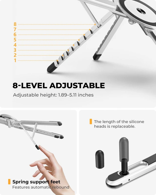 Alt view image 5 of 6 - Adjustable Laptop Stand, 3-in-1 Magnetic Stand for Laptop & Tablet Multi-angle adjustment, magnetic support and non-slip pads in a lightweight aluminum alloy design. Foldable for easy travel