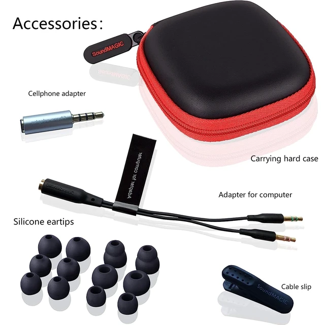 Alt view image 2 of 7 - E80C Wired Earbuds, with Mic, Wide Soundstage, 3.5mm Jack, Red Built-in mic for calls, Immersive soundstage, Deep accurate bass, Comfortable fit, Durable alloy shell, Tangle-free cable