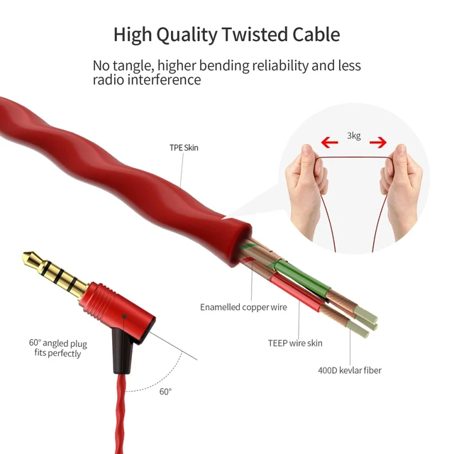 Alt view image 4 of 7 - E80C Wired Earbuds, with Mic, Wide Soundstage, 3.5mm Jack, Red Built-in mic for calls, Immersive soundstage, Deep accurate bass, Comfortable fit, Durable alloy shell, Tangle-free cable