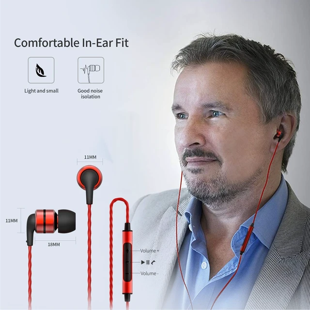 Alt view image 5 of 7 - E80C Wired Earbuds, with Mic, Wide Soundstage, 3.5mm Jack, Red Built-in mic for calls, Immersive soundstage, Deep accurate bass, Comfortable fit, Durable alloy shell, Tangle-free cable
