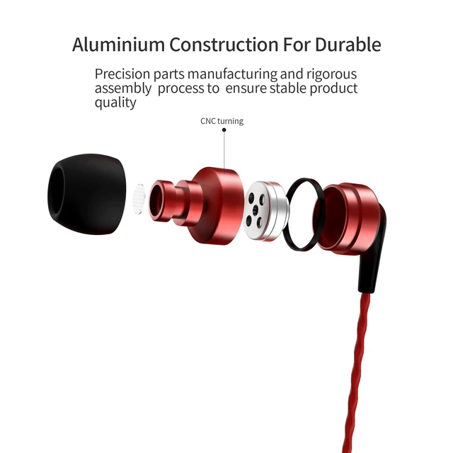 Alt view image 7 of 7 - E80C Wired Earbuds, with Mic, Wide Soundstage, 3.5mm Jack, Red Built-in mic for calls, Immersive soundstage, Deep accurate bass, Comfortable fit, Durable alloy shell, Tangle-free cable