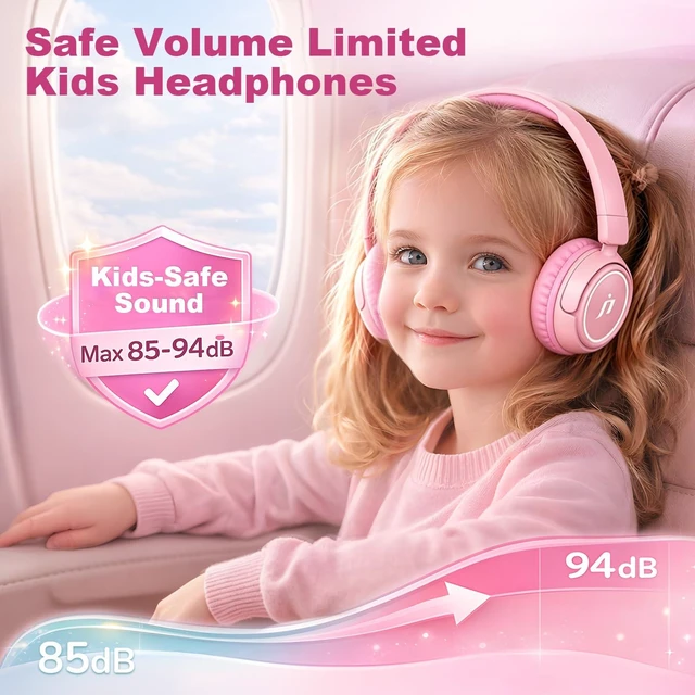 Alt view image 3 of 6 - Kids Bluetooth Headphones Kids, 80H Playtime, Foldable Lightweight Wireless with Microphone Headset for Home School Travel (Pink)