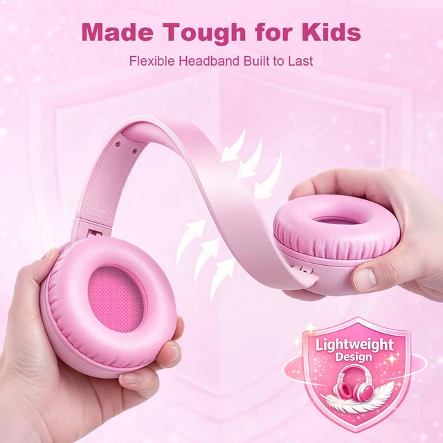 Alt view image 5 of 6 - Kids Bluetooth Headphones Kids, 80H Playtime, Foldable Lightweight Wireless with Microphone Headset for Home School Travel (Pink)