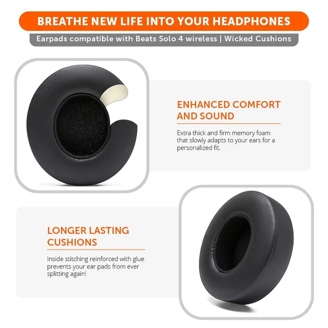 Alt view image 4 of 7 - PadZ Solo 4 - Replacement Earpads for Beats Solo 4 Made by Wicked Cushions Enhanced Comfort & Sound Isolation Black