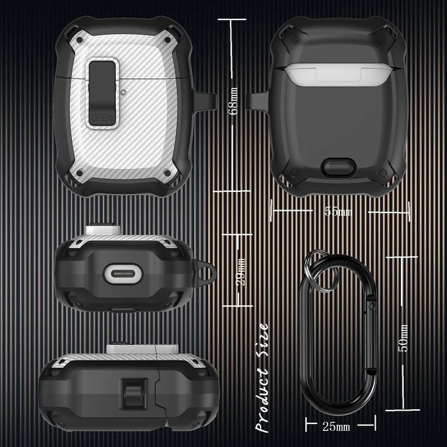 Alt view image 6 of 7 - Compatible Google Pixel Bud Pro & Bud Pro 2 Case Lock Clip with Cleaner Kit, Military Shell Protective Armor Cover with Lock & Carabiner for Google Pixel Buds Pro 2022/2024, Black/White