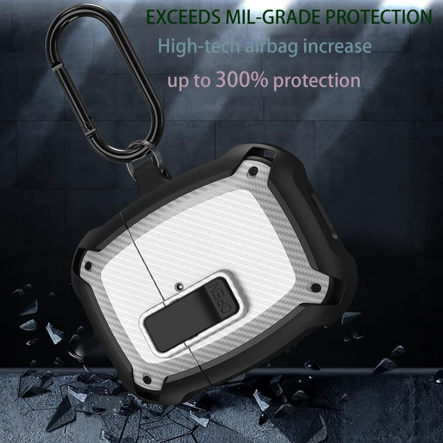 Alt view image 3 of 7 - Compatible Google Pixel Bud Pro & Bud Pro 2 Case Lock Clip with Cleaner Kit, Military Shell Protective Armor Cover with Lock & Carabiner for Google Pixel Buds Pro 2022/2024, Black/White