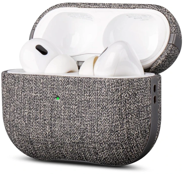 Main image of Case for AirPods Pro 2 - Canvas Style PU Leather - Gray Slim Design Adds Minimal Bulk - Handmade Vegan Leather Hard Shell Cover - AirPods Pro 2nd Generation Case with Wrist Lanyard