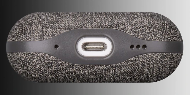 Alt view image 3 of 7 - Case for AirPods Pro 2 - Canvas Style PU Leather - Gray Slim Design Adds Minimal Bulk - Handmade Vegan Leather Hard Shell Cover - AirPods Pro 2nd Generation Case with Wrist Lanyard