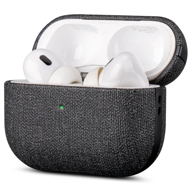 Main image of Case for AirPods Pro 2 - Canvas Style PU Leather - Black Slim Design Adds Minimal Bulk - Handmade Vegan Leather Hard Shell Cover - AirPods Pro 2nd Generation Case with Wrist Lanyard