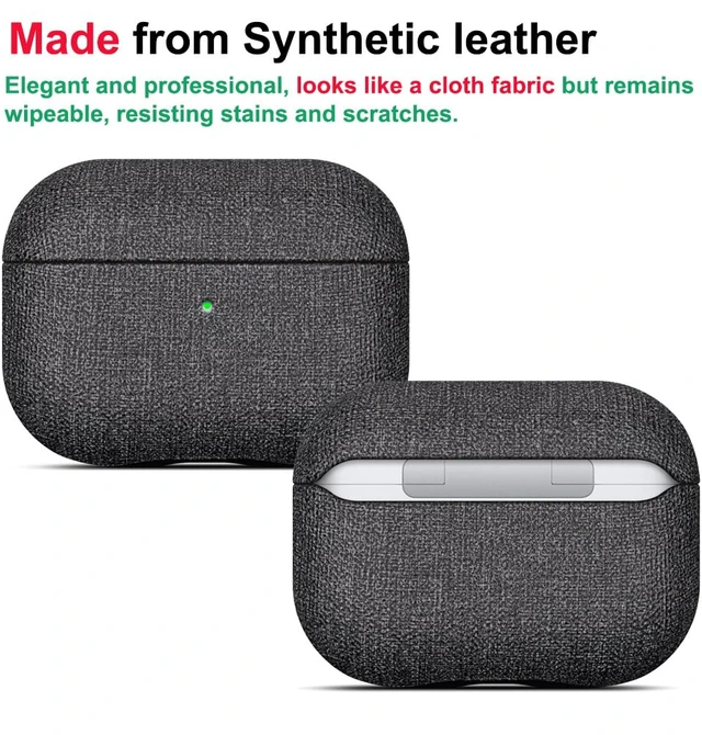 Alt view image 2 of 7 - Case for AirPods Pro 2 - Canvas Style PU Leather - Black Slim Design Adds Minimal Bulk - Handmade Vegan Leather Hard Shell Cover - AirPods Pro 2nd Generation Case with Wrist Lanyard