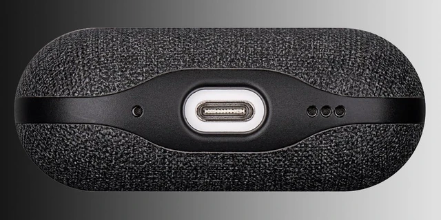 Alt view image 3 of 7 - Case for AirPods Pro 2 - Canvas Style PU Leather - Black Slim Design Adds Minimal Bulk - Handmade Vegan Leather Hard Shell Cover - AirPods Pro 2nd Generation Case with Wrist Lanyard