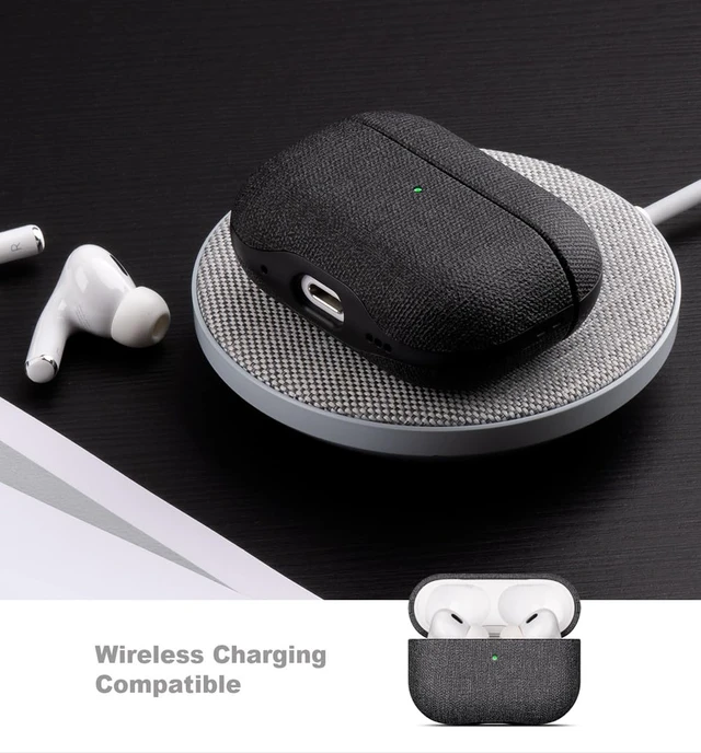 Alt view image 6 of 7 - Case for AirPods Pro 2 - Canvas Style PU Leather - Black Slim Design Adds Minimal Bulk - Handmade Vegan Leather Hard Shell Cover - AirPods Pro 2nd Generation Case with Wrist Lanyard