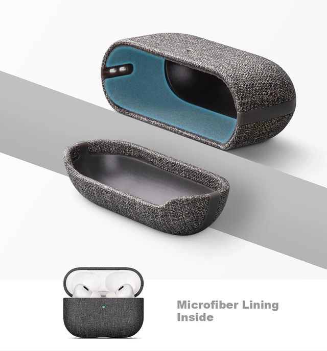 Alt view image 5 of 7 - Case for AirPods Pro 2 - Canvas Style PU Leather - Black Slim Design Adds Minimal Bulk - Handmade Vegan Leather Hard Shell Cover - AirPods Pro 2nd Generation Case with Wrist Lanyard