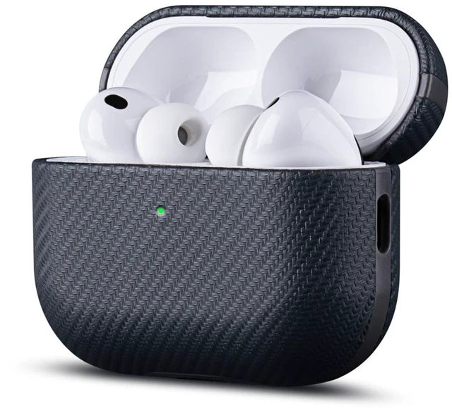 Main image of Case for AirPods Pro 2 - Carbon Fiber Style PU Leather - Blue Slim Design Adds Minimal Bulk - Handmade Vegan Leather Hard Shell Cover - AirPods Pro 2nd Generation Case with Wrist Lanyard