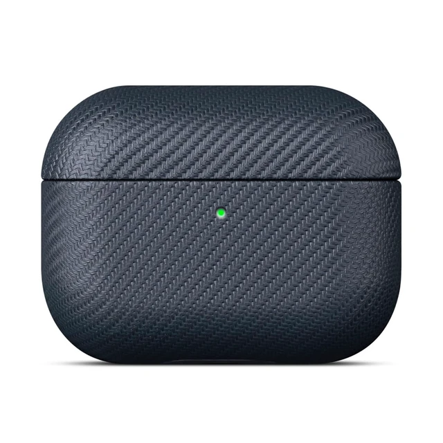 Alt view image 2 of 4 - Case for AirPods Pro 2 - Carbon Fiber Style PU Leather - Blue Slim Design Adds Minimal Bulk - Handmade Vegan Leather Hard Shell Cover - AirPods Pro 2nd Generation Case with Wrist Lanyard